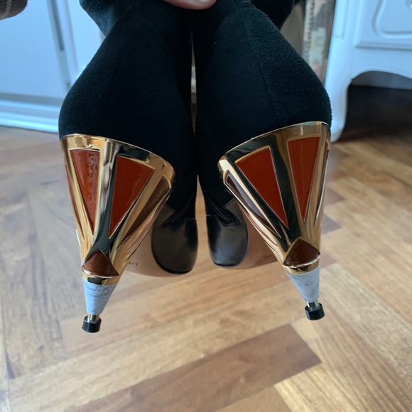 Givenchy boots size 36 1/2, black suede and leather boot with multicolor heel - Picture 5 of 9